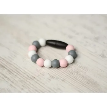 Hračka pro kojence Silikonový výhledový kroužek růžová - šedá - bílá