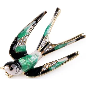 Brož Brož s broušenými kamínky vlaštovka - 4 zelená smaragdová