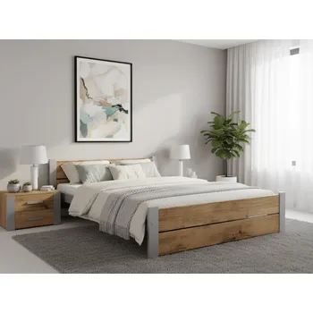Postel IKAROS DOUBLE 140 x 200 cm, dub artisan/šedá Rošt: S lamelovým roštem, Matrace: Matrace Deluxe 10 cm