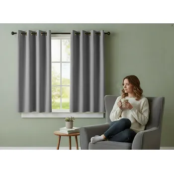 Zatemňovací krátký závěs s kroužky "BLACKOUT" NEW VITORIA 135x160 cm šedá (cena za 1 kus) Mybesthome