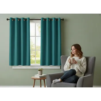 Zatemňovací krátký závěs s kroužky "BLACKOUT" NEW VITORIA 135x160 cm tyrkysová (cena za 1 kus) Mybesthome