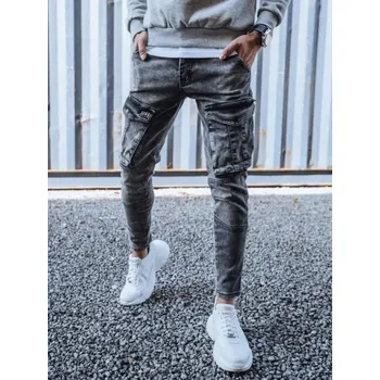 Pánské kalhoty Buďchlap Tmavě šedé kapsáčové rifle v moderním provedení