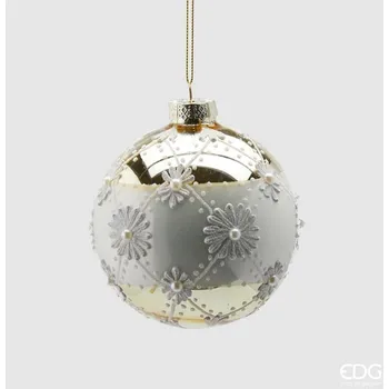 Vánoční ozdoba Vánoční skleněná ozdoba s bílým dekorem zlatá 1ks, 10 cm