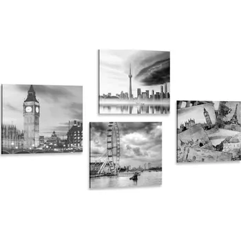 Obraz Dovido Set obrazů tajuplná města v černobílém provedení