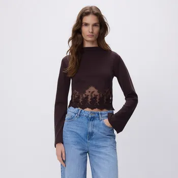 Reserved - Halenka s krajkou - tmavě hnědá - 496GA-89X - 496GA-89X-M