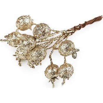 umělá květina Umělá jeřabina s glitry na drátku - 2 zlatá sv.