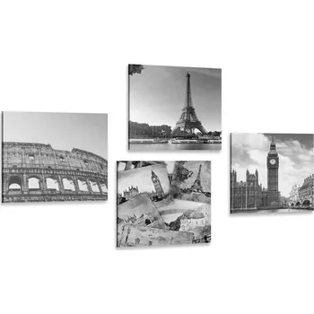 Obraz Dovido Set obrazů historické bohatství v černobílém provedení