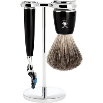 Mühle Sestava na holení Mühle RYTMO - stojánek, strojek s Fusion hlavicí, štětka pure badger - černá pryskyřice