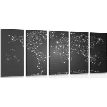 Obraz Dovido 5-dílný obraz černobílá mapa světa