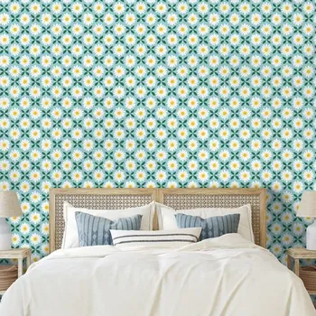 Tapeta Dovido Samolepící tapeta barevné kvítky na tyrkysovém pozadí