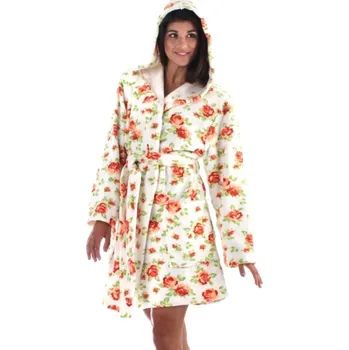 Dámský župan Dámský 3/4 župan s kapucí ROSE květinový vzor - L