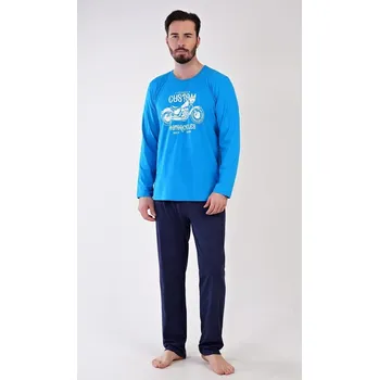 Pánské pyžamo Pánské pyžamo dlouhé Motocykl - modrá - L