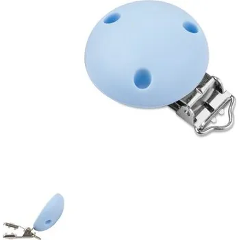 klip na dudlíky Silikonový klip na dudlík 34 mm s kovovou sponou Pastel Blue