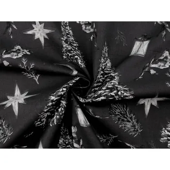 Vánoční bavlněná látka / plátno stromeček METRÁŽ - 5 (CH9) šedá