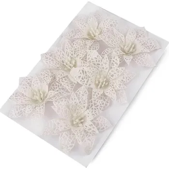 umělá květina Vánoční hvězda s glitry a drátkem Ø10 cm balení 6 KUSŮ - 1 krémová nejsvět.