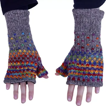 Rukavice Vlněné bezprstové rukavice Rainbow Hearts Grey