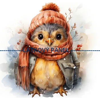 Látkový panel - Ptáček se šálou - PT-27 Velikost: 20x20cm, Materiál: Kočárkovina