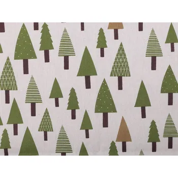 Bavlněná metráž / imitace lnu hrubší stromečky METRÁŽ - režná