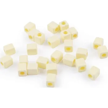 Korálek Plastové korálky kostka 6x6 mm 5 g - 1 krémová světlá