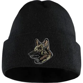 Čepice Bontis Pletená čepice s výšivkou Německý ovčák - Černá