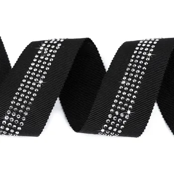 Lampas / rypsová stuha s broušenými kamínky šíře 30 mm METRÁŽ - černá šedá