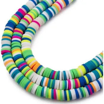 Korálek Heishi polymerové korálky na 40cm šňůrce neonové