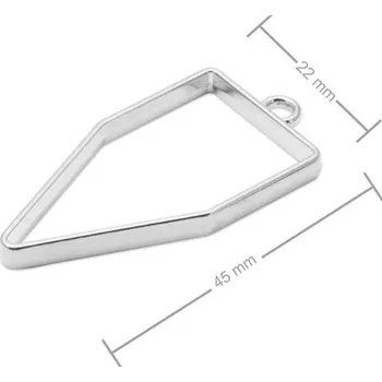 Materiál na výrobu šperku Rámeček na odlévání křišťálové pryskyřice polygon 45x22 mm v barvě stříbra