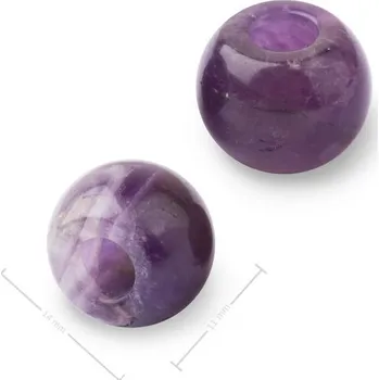 Přívěsek Korálek z minerálu Ametyst s velkým průtahem pro Macramé 14x11 mm