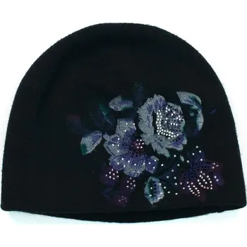 Pokrývka hlavy Luxusní dámský klobouk vlněný s květy černý