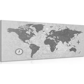 Obraz Dovido Obraz mapa světa s kompasem v retro stylu v černobílém provedení