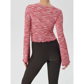 Dámské tričko Sinsay - Žebrovaný crop top s dlouhými rukávy a zvlněným lemem - červená - YZ651-33M - YZ651-33M-XL