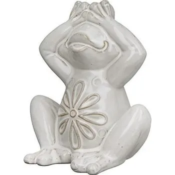 Porcelánová dekorace žába Frog šedá 1ks, 15x9,5x16 cm - Zakrývající oči