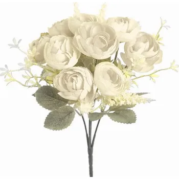 umělá květina Umělá kytička kamélií s vřesem - krémová 27 cm