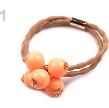 Gumička do vlasů s korálky - 1 lososová