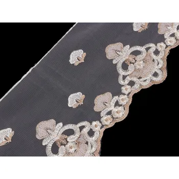 Krajka Vyšívaná krajka na monofilu šíře 17 cm METRÁŽ - 2 béžová