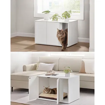 Kočičí skříňka s dvířky 80 x 50 x 50 cm | bílá