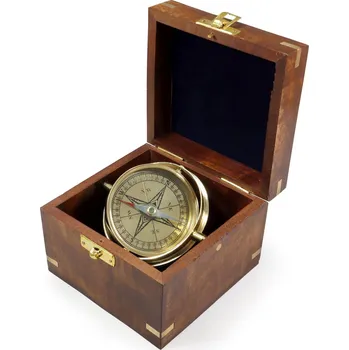 ArmyČastolovice.cz Kompas VELKÝ MOSAZNÝ v dřevěné krabičce + Dárek v hodnotě 50 Kč