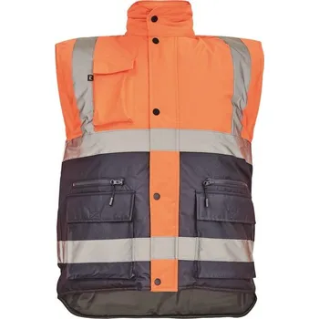 reflexní vesta Cerva Zateplená pánská reflexní vesta HELLIN - Oranžová / tmavě modrá | 2XL