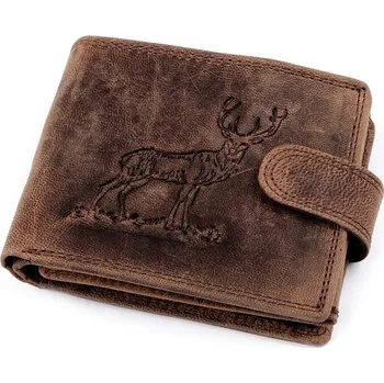 Pánská kožená Peněženka - 9,5x12 cm - Pro Myslivce, Rybáře, Motorkáře - 1 hnědá jelen