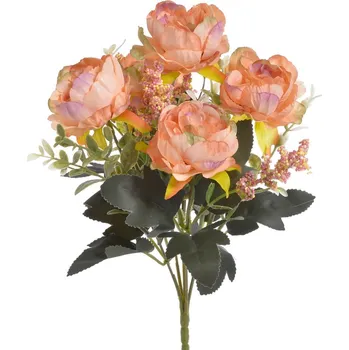 umělá květina Pivonky trs 5 větviček - meruňková