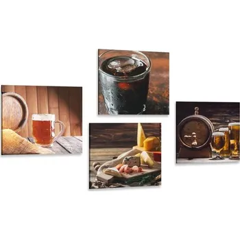 Obraz Dovido Set obrazů nápoje s chutným občerstvením