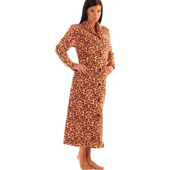 Dámský župan Dámský dlouhý župan na knoflíky VICTORIA hnědá - XL