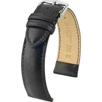 Řemínek na hodinky Řemínek Hirsch Merino - černý, mat - 20 mm - L – Standardní délka (doporučujeme) - 18 mm - Stříbrná + 5 let záruka a dárek ZDARMA