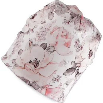 Čepice Dětská bavlněná čepice zateplená polar fleecem - 5 krémová světlá květy