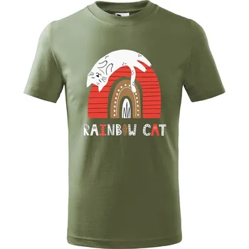 Dětská móda DOBRÝ TRIKO Dětské tričko Rainbow cat Velikost: 110 /4 roky, Barva: Khaki