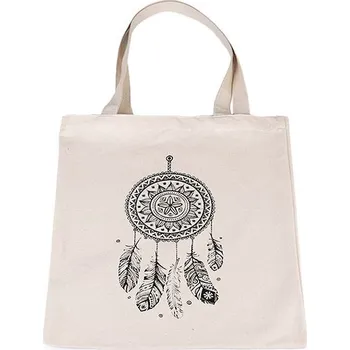 Plážová taška Textilní taška bavlněná 34x39 cm lapač snů - 1 režná světlá