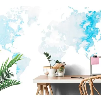 Tapeta Dovido Samolepící tapeta akvarelová mapa světa ve světle modré barvě