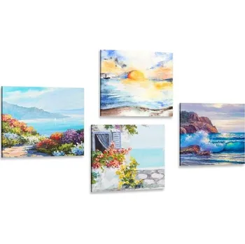 Obraz Dovido Set obrazů výhled na moře v imitaci malby
