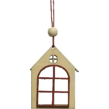 Vánoční ozdoba Vánoční dřevěná ozdoba na provázku 1ks, 7x11 cm - Domeček