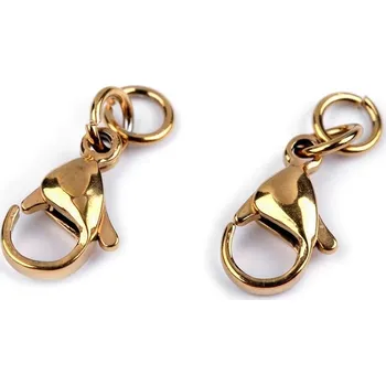 Karabinka a spojovací kroužky z nerezové oceli 7x12 mm BALENÍ 2 KUSY - zlatá